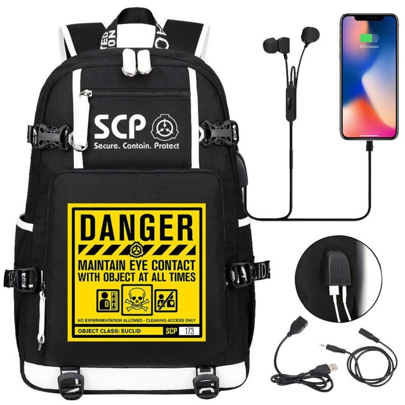 SCP Foundation Backpack SCP Foundation School Bag USB Laptop Bag