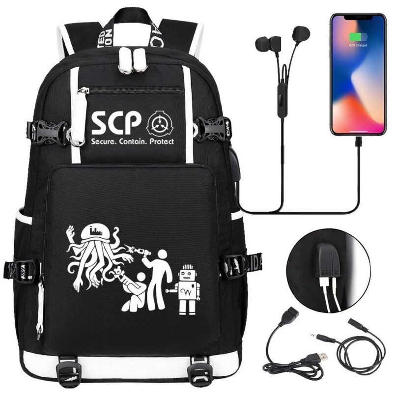 SCP Foundation Backpack SCP Foundation School Bag USB Laptop Bag