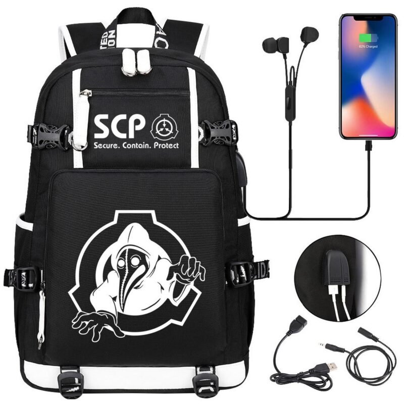 SCP Foundation Backpack SCP Foundation School Bag USB Laptop Bag SCP-049