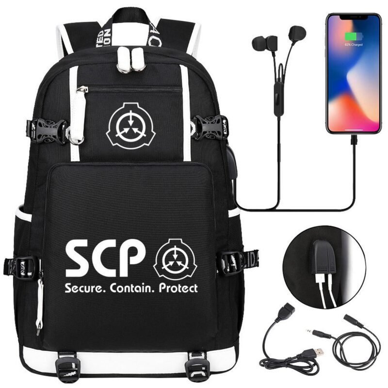 SCP Foundation Backpack SCP Foundation School Bag USB Laptop Bag